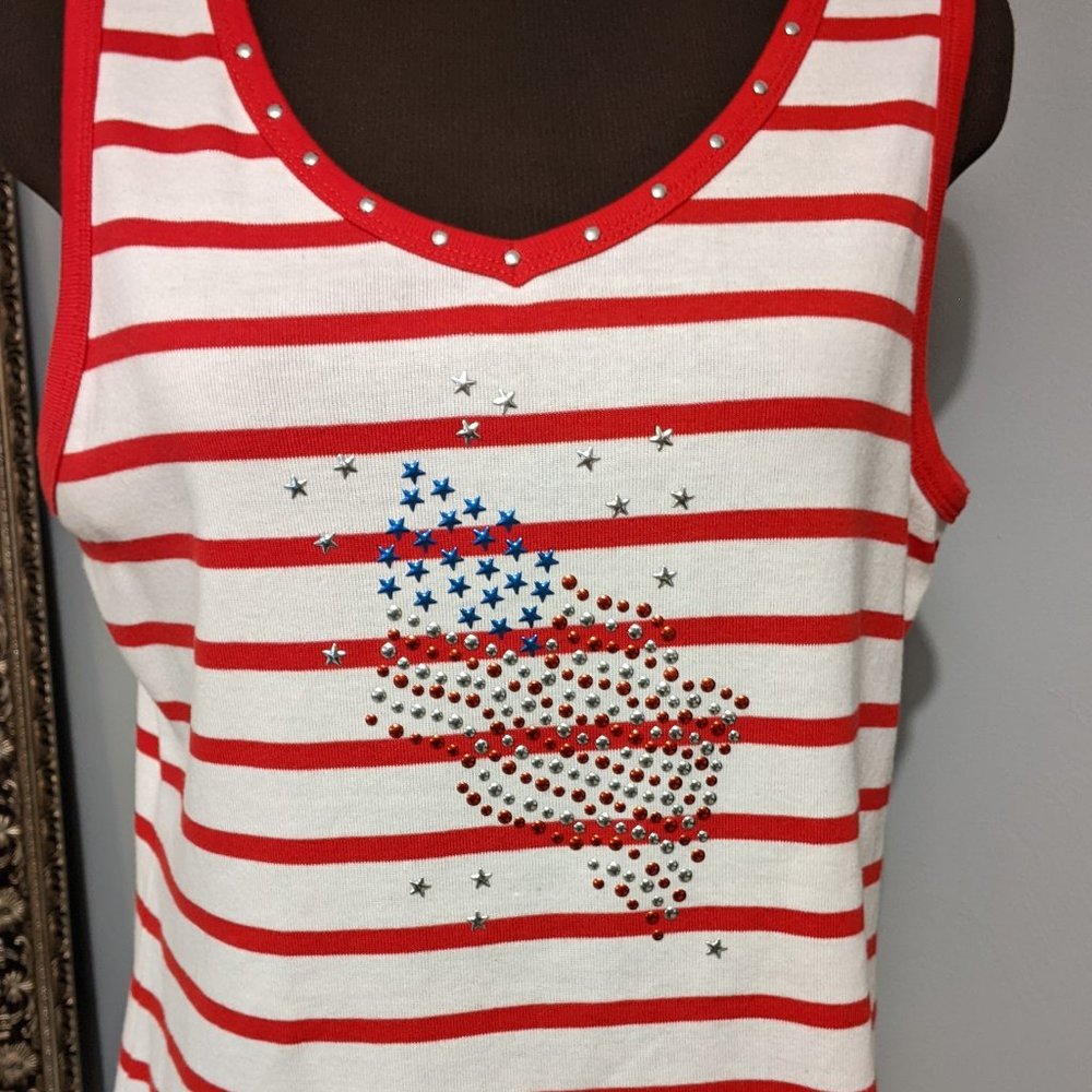 Allyson Whitmore Women's Tank Top Casual Red White Sequined Flag Size L NWOT